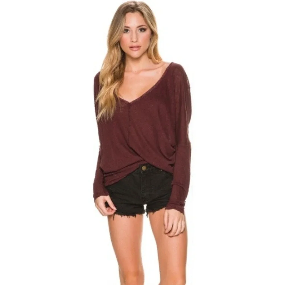 Free People We The Free Santa Cruz Henley Long Sleeve Oversized Tee Shirt Boho M